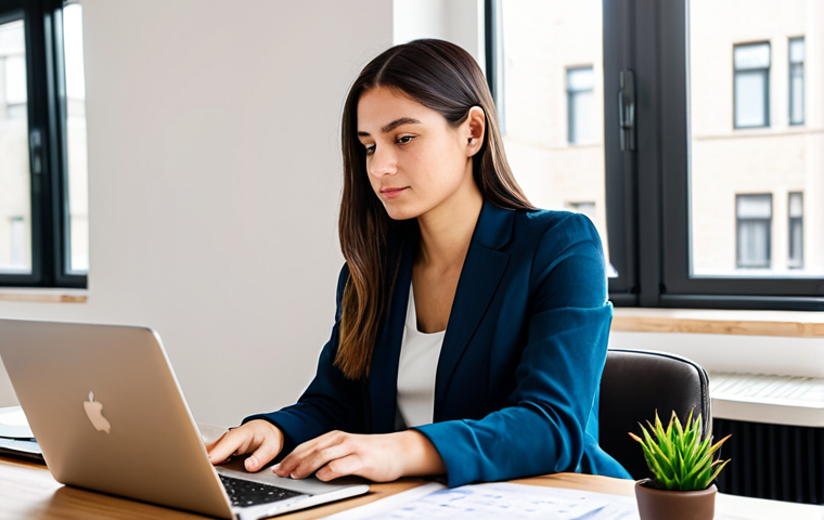 A focused young professional, fully clothed in comfortable, modest business casual attire, seated calmly at a clean, minimalist wooden desk in a bright, modern apartment with large windows. The desk is free of clutter, featuring only a laptop displaying a digital budget spreadsheet and a small, vibrant plant. The person looks thoughtfully at the screen, a serene expression indicating peace and control over finances. The background shows an uncluttered living area, emphasizing spaciousness and order. Professional photography, soft natural light, warm tones, safe for work, appropriate content, fully clothed, professional, perfect anatomy, correct proportions, natural pose, well-formed hands, proper finger count, natural body proportions.