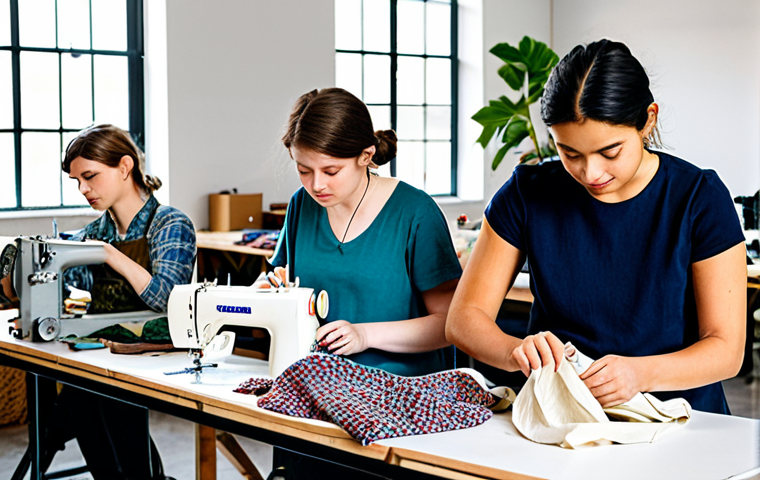 Sustainable Fashion Startup**
"A brightly lit, modern workshop space filled with diverse, fully clothed young adults working on sewing machines, designing sustainable clothing made from recycled materials. Fabric scraps are neatly organized, and plants decorate the space. Focus on collaboration and innovation. 'Upcycled Fashion' banner in the background. Professional studio photography, perfect anatomy, correct proportions, well-formed hands, proper finger count, natural body proportions, appropriate attire, safe for work, professional, modest, family-friendly."
**