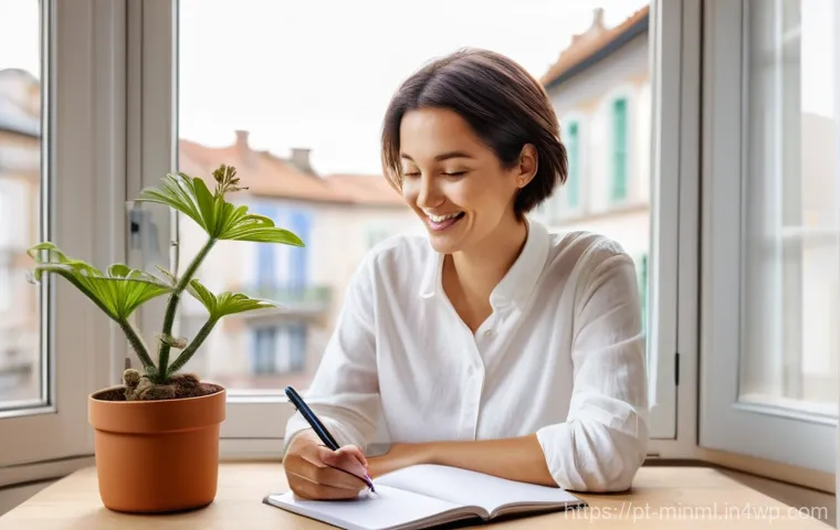 미니멀리즘 경제에서의 자산 관리 전략 - **Prompt: Mindful Living and Financial Clarity**
A serene image of a woman, aged 30s, with short...