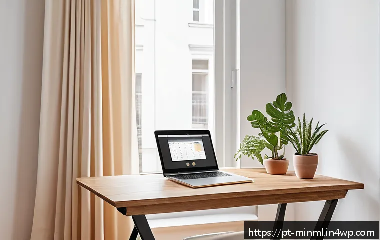 미니멀리즘 경제학과 공간 활용 - A modern minimalist home office scene emphasizing economic minimalism: a clean, organized desk with ...