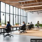 Home 18 미니멀리즘 경제학과 기술 발전의 상관관계 - A modern Brazilian startup office environment showcasing a diverse team of young professionals colla...